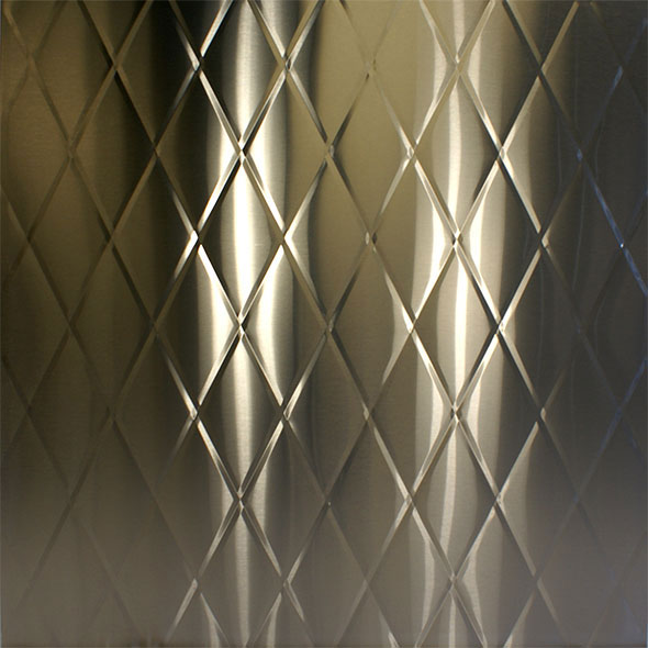 Quilted diamond stainless steel back splash installation